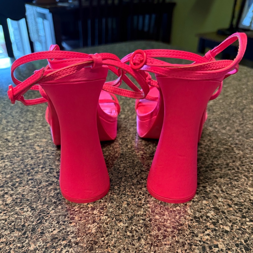 “ZARA” Satin Strappy Wraparound Platform Sandal Heels - Picture 11 of 16